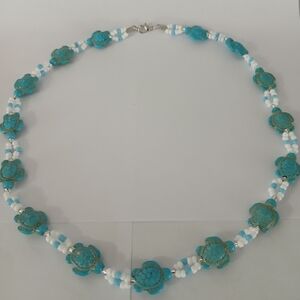 Turquoise and White Turtle Necklace